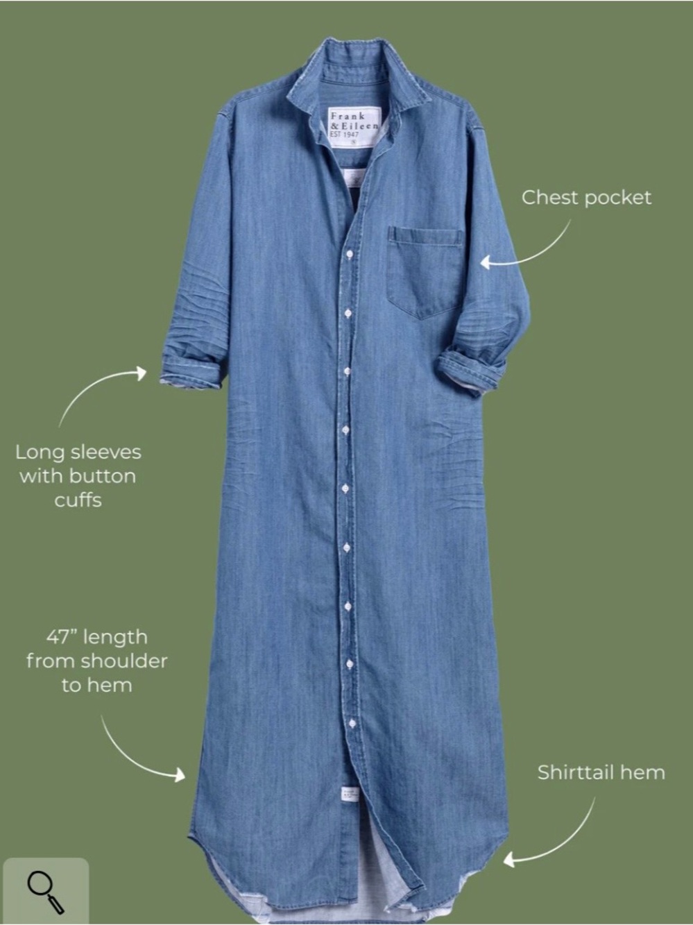 Frank & Eileen “Rory” Black Famous Maxi Denim Shirtdress - S - Picture 4 of 7
